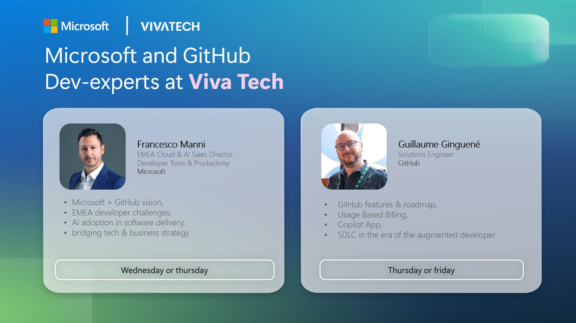 Microsoft and GitHub Dev-experts at VivaTech – Francesco Manni and Guillaume Ginguené